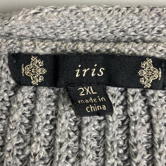 Iris Gray Knit Open Front Cardigan Sweater 3/4 Sleeve w Pockets Cozy Plus Sz 2XL - Picture 8 of 11